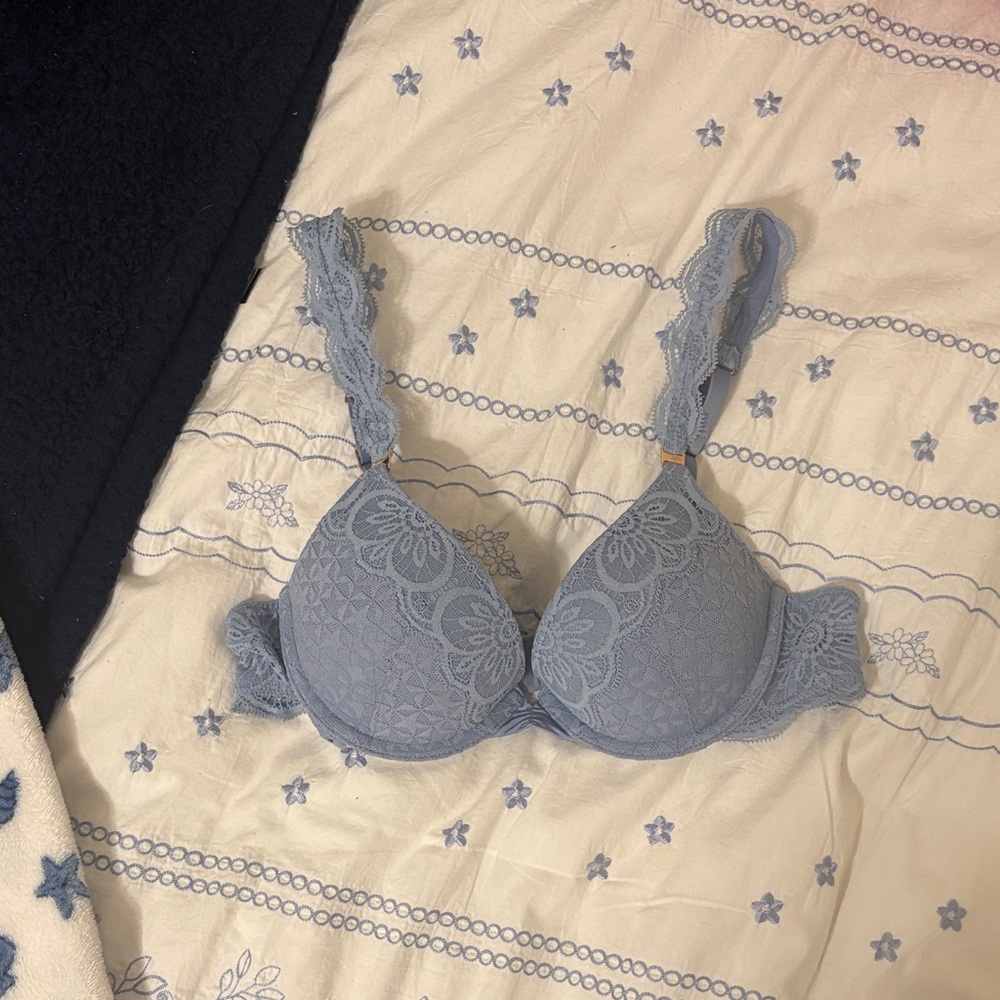 Aerie Blue Real Power Plunge Push-up Lace Bra